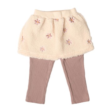 akachan honpo - 10分裙褲-刷毛 刺繡-淺卡其色