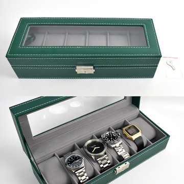 手錶盒 綠色皮革錶盒(6支裝)【NAWA155】
