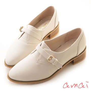 amai 皮帶釦飾低跟紳士鞋 樂福鞋 孟克鞋 低跟鞋 平底鞋 休閒鞋 學院風 百搭 大尺碼 杏色 8C-0018BE