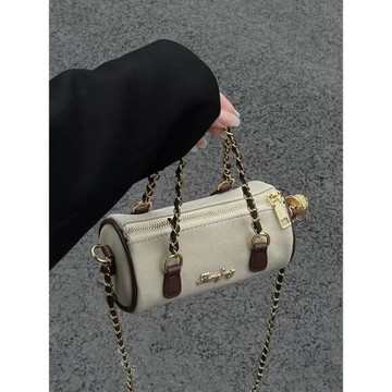 2024新款復古鏈條圓筒包麂皮軟面手提包斜挎包女小眾高級感枕頭包