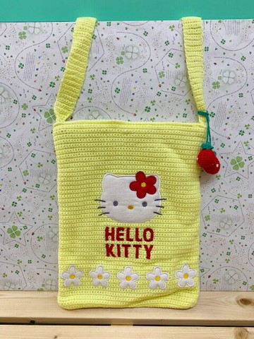 【震撼精品百貨】Hello Kitty 凱蒂貓 KITTY針織斜背包-黃#79286 震撼日式精品百貨