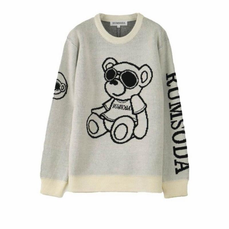 セーター メンズ 厚手 RUMSODA クマのぬいぐるみ プリント