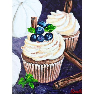 藍莓紙杯蛋糕靜物壓克力畫 廚房牆面裝飾 作者 RinaArtSK