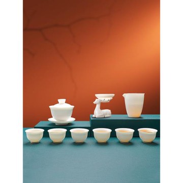 羊脂玉白瓷茶具套裝功夫茶杯家用客廳辦公室會客德化泡茶陶瓷蓋碗