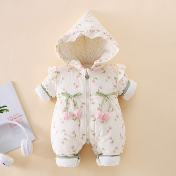 新生嬰兒衣服春秋冬外出夾棉哈衣冬裝棉服女寶寶連體衣甜美風格鑫弘-萌寶童裝可開發票