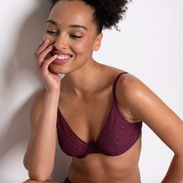 【Passionata】深V網紗無襯內衣>CD罩杯>紫梅色(49PMA_032)【Leila】