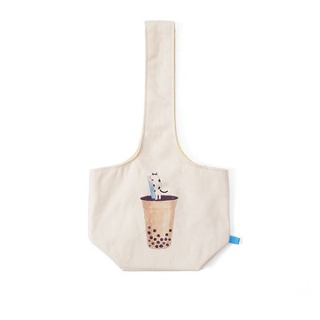 知音文創｜帆布印花飲料提袋 貓咪珍奶