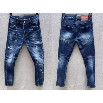 25秋季新款T161拼接男裝牛仔褲d2歐風水洗磨破補丁時尚小腳褲休閑