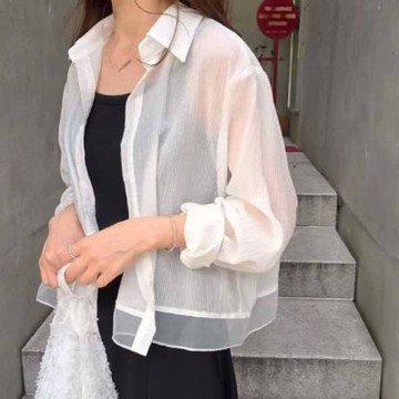 正韓女上衣 天絲透視長袖襯衫GMT1011-創翊韓都