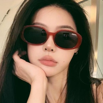 紅色偏光橢圓貓眼墨鏡女復古高級感歐美辣妹方圓臉顯瘦茶色太陽鏡