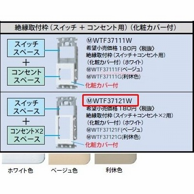 パナソニック コスモシリーズワイド21配線器具・電材絶縁取付枠セット（ホワイト）WTF37121W