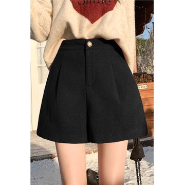 毛呢短褲女2025秋冬裝新款高腰加厚靴褲小個子通勤顯瘦休閑闊腿褲