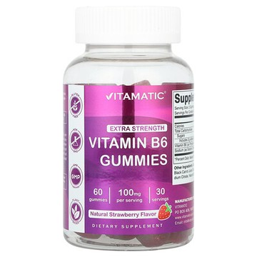 Vitamatic, 維生素 B6，特強型，天然草莓味，100 毫克，60 粒軟糖（每粒軟糖 50 毫克）