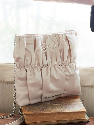 浪漫珠寶蝴蝶結抓皺鏈袋側背包(8A43F0J5900) - Maison de FLEUR