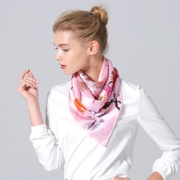 絲巾桑蠶絲圍巾-時尚可愛花朵圖騰女配件4色73hx38【獨家進口】【米蘭精品】