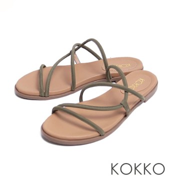 KOKKO渡假極簡線條柔軟涼拖鞋墨綠色