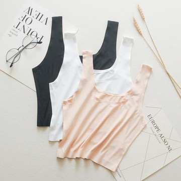 夏季白色少女一片式冰絲無痕黑色打底防走光工字吊帶背心裹胸抹胸