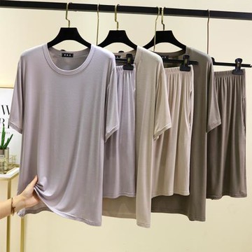 男士莫代爾睡衣睡褲套裝寬松薄款大碼家居服短袖短褲兩件套休閑夏