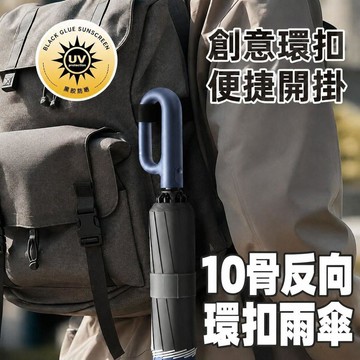 10骨反向環扣傘 抗UV 晴雨傘 環扣自動傘 加大雨傘 反向折疊傘 扣環傘 太陽傘 防潑水 摺疊傘7111