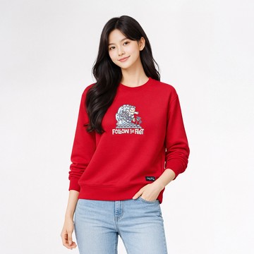 Hang Ten- 版畫藝術聯名胸前印花大學T-女(紅色)