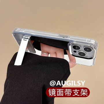 韓風亞克力鏡面帶支架16promax手機殼蘋果14plus補妝鏡子適用iPhone13創意15pro高級感12保護套11潮牌網紅女