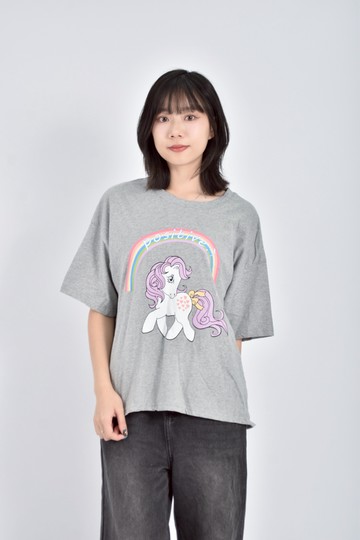 加購優惠(XL) ching s質感棉質彩虹小馬印花灰色短袖上衣