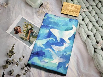 海洋系列-韓國布料藍海花紋鯨魚布書套-布書衣可適用A5-25K手冊