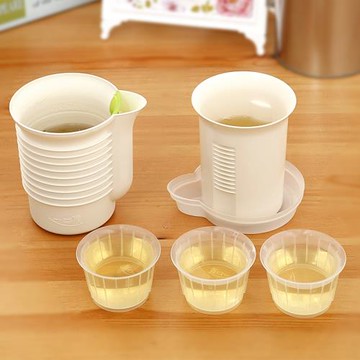 一口渡茶水分離泡茶杯旅行便攜茶具套裝一壺塑料