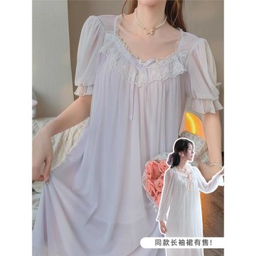 甜美純欲宮廷風仙女短袖睡裙女夏季蕾絲性感小個子少女睡衣女夏天