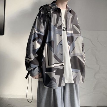 花襯衫男設計感小眾長袖襯衣日系痞帥春季上衣ins港風復古外套男