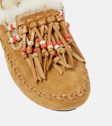 Alanui Journey faux fur-trimmed suede mules