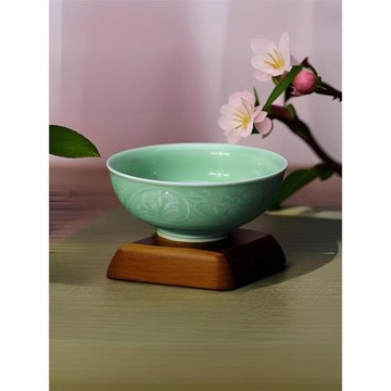 流轉千年青瓷大號碗家用陶瓷小湯碗泡面碗中式創意餐具吃面碗6寸