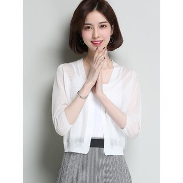 薄款短款外套女夏季真絲防曬外搭百搭寬松小披肩配裙子的針織開衫