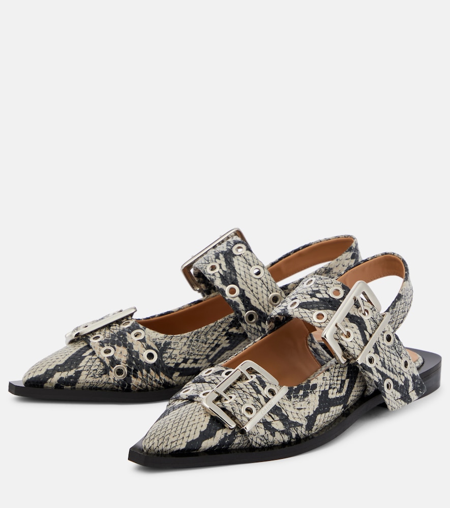 Ganni Printed faux-leather ballet flats