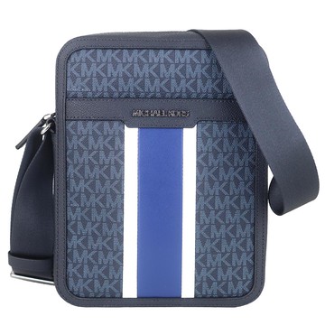Michael Kors Jet Set Cooper 深藍條紋防水布直立飛行斜背包