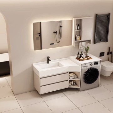 免運 可開票 快速出貨 公司貨 工廠直銷 陽臺櫃洗衣機組合櫃巖板一體洗臉盆洗漱衛生間智能切角側邊收納櫃 CH7030