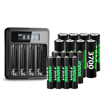 iNeno 【ineno】3號/AA 4號/AAA 1.5V鋰電池 3700mWh 1300mWh 各8入+(3號/4號通用)液晶顯示充電器