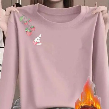 愛依依 大碼上衣 發熱衣 長袖T卹 印花上衣 保暖 中大碼 M-3XL新款德絨磨毛設計感風寬鬆遮肉顯瘦上衣-10962.