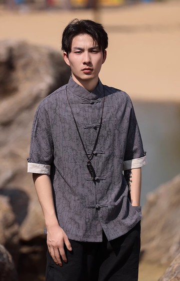 新中式復古 亞麻盤扣襯衫唐裝 寬鬆短袖T恤