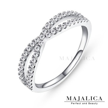 Majalica純銀戒指女戒交叉X戒 925純銀戒尾戒 交織 銀色 PR4016