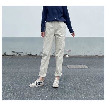 左手日記秋新中性風休閑長褲簡約舒適棉質休閑褲百搭工裝褲米灰色