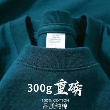 麻灰色 300g純棉重磅厚實不透短袖男夏季寬松休閑打底衫上衣t恤女