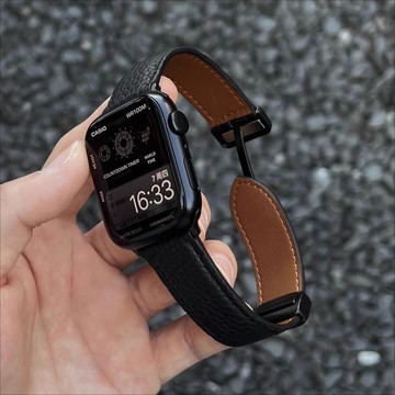 全皮荔枝紋磁吸扣錶帶 適用於Apple watch10代錶带 蘋果iWatch錶帶 手腕錶帶