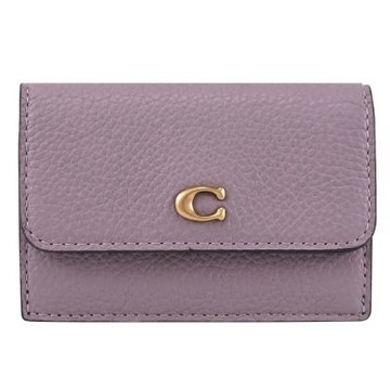 COACH C LOGO荔枝皮革三折扣式零錢短夾(灰)