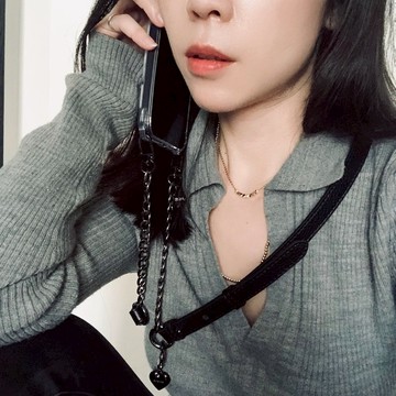 【MISIA】468 Body Strap  荔枝紋三段式可調長背帶-槍黑釦 手機掛繩 包包背帶 皮革 鏈條 夾片 手機