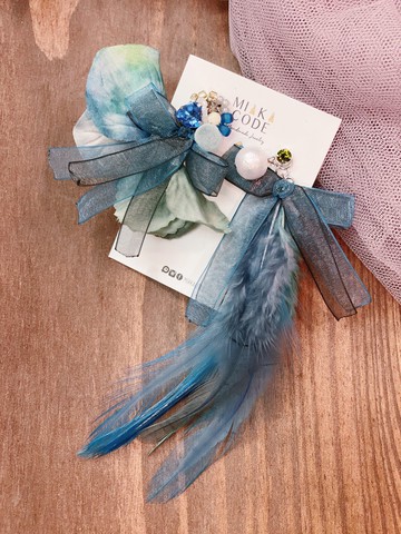 【秋冬新時尚】手工串珠 波西米亞風藍綠色系 花花耳環/耳夾