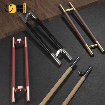 工廠直銷 免運 拉手 大門拉手 玻璃門拉手 把手 輕奢極簡玻璃門把手豪華酒店別墅包廂對裝推拉實木大門拉手胡桃色特惠/開立發票 全館八折 s531