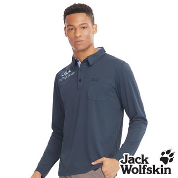 【Jack wolfskin 飛狼】男 質感狼爪印花 長袖POLO衫『丈青』