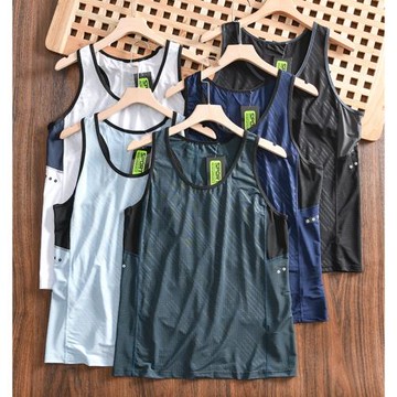 戶外剛需！夏季新品男士冰絲速干彈力運動跑步健身涼感背心無袖T