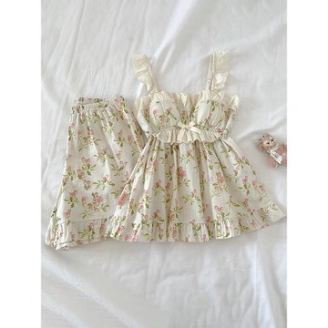 甜美碎花吊帶短褲睡衣套裝女2024夏季新款帶胸墊可外穿夏天家居服